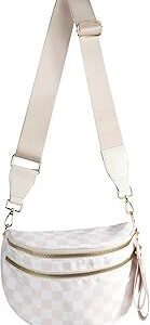 FEIBOON Spacious Checkered Nylon Crossbody Bag Bum Bag Handbags Wallets for Women