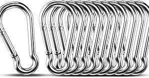Small Carabiner Clip Hooks, 10pcs 1.57 inch Carabiners Heavy Duty, 304 Stainless Steel Spring Snap Hook Fits Camping Hiking, Metal Clips for Rope Chain Keychain Keys Rings