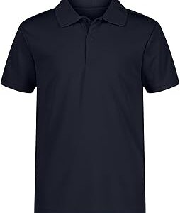 Nautica Boys' School Uniform Short Sleeve Polo Shirt, Button Closure, Moisture Wicking Performance Material