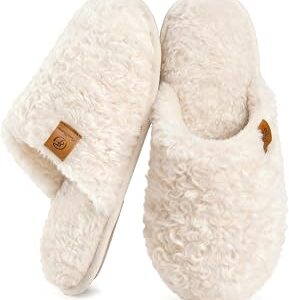 EverFoams Women's Fuzzy Slip-on Slippers Warm Cozy Soft Lightweight Memory Foam Indoor House Shoes