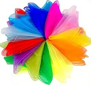 Lolakee Juggling Scarves, 12 PCS Dance Scarves for Kids Play Silk Scarve for Toddlers Children Movement Music Scarf Magic Tricks Performance Props Accessories Rhythm Band Scarfs 12colors 24 inches