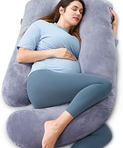 Momcozy Pregnancy Pillows for Sleeping, U Shaped Full Body Maternity Pillow with Removable Cover - Support for Back, Legs, Belly, HIPS for Pregnant Women, 57 Inch Pregnancy Pillow for Women, Grey