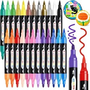 TBC The Best Crafts 24 Colors Dual Tip Acrylic Paint Markers,Waterproof, Non-Toxic, odorless, Suitable for Paper, Pottery, Stones, Backpacks, Glass (24 Colors)