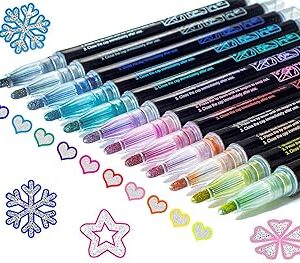Glitter Markers Self Outline Pens Metallic: 12 Shimmer Tween Teen Girl Gifts Trendy Stuff,Drawing Art Supplies Kids 6-8 9-12 10-12,Arts Crafts Kids Ages 8-12 Year Old,Cute Cool Fun Crafts Girls 8-12