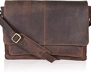 Oak Leathers Leather Messenger Bag for Men and Women - Laptop Briefcase Bag For College, Office, Adjustable Shoulder Strap