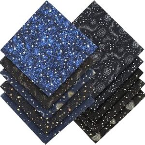 10pcs Quilting Print Fabric 19.9X19.9 Cotton Fat Squares Sheets Printed Starry Sky Supplies for Sewing Patchwork Scrapbooking DIY Craft