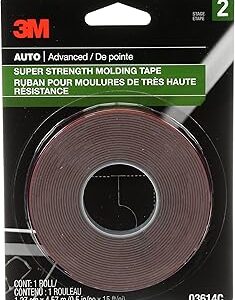 3M Super-Strength Molding Tape, 1/2 in x 15 ft, High Strength Double-Sided Adhesive, Permanently Attaches Side Moldings, Trim and Emblems to Interior and Exterior of Vehicles (03614)