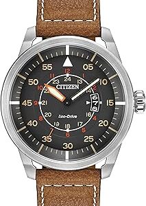 Citizen Men’s Eco-Drive 3-Hand Date Avion Watch with Leather Strap (Style: AW1361:10H)