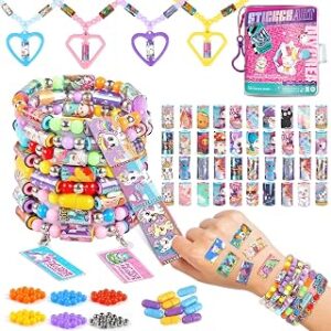 Plunack DIY Sticker Bracelet Kit with Book, Includes 480Pcs Peel and Stick Bracelet Stickers, Kids Beading Set Bracelet Necklace Making Kits for Ages 6 7 8 Years Old Girls, Arts and Crafts for Kids