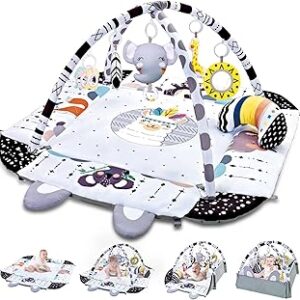 Baby Gym Play Mat, 8-in-1 Tummy Time Mat & Activity Gym, Washable Ball Pit, Infant Play Mat with Detachable Toys for Sensory Exploration and Motor Skill Development
