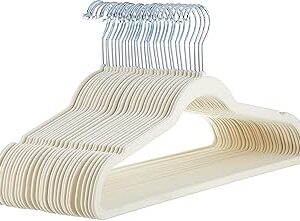 Amazon Basics Slim Velvet Non-Slip Space Saving Suit Clothes Hangers, Closet Organizer, Ivory/Beige, 30-Pack