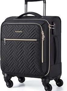 BAGSMART Underseat Carry On luggage Airline approved, 16-inch Softside Underseater Travel Suitcase with Spinner Wheels Lightweight Overnight Bag Small Rolling Carry-on for Women Men Weekender,Black