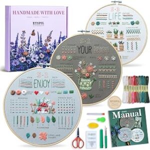 ETSPIL Embroidery Kit for Beginners Adults, Includes Unique Magnetic Needle Minder & Tube, Expert-Led Step-by-Step 4K Video Tutorials, Bound Guide Booklet, Rigid Craft Gift Box