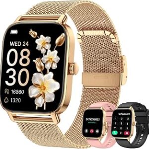 Smart Watch for Women Men Fitness: Waterproof Make Answer Call Digital Mens Watches Running Pedometer Smartwatch for Android Phone iPhone Samsung Compatible Heart Rate Monitor SpO2 Step Tracker Gold