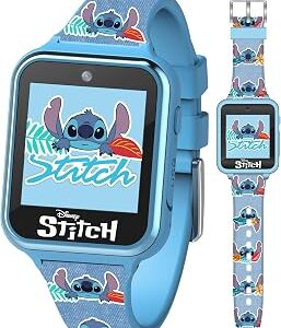 Disney Stitch Kids Smart Watch with 10 Customizable Faces, Camera, Voice Recorder, Calculator, and Step Counter – Touchscreen Interactive Watch for Kids – Blue Silicone Strap