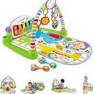 Fisher-Price Baby Playmat Deluxe Kick & Play Piano Gym for Learning & 2 Maracas Soft Rattles for Newborn to Toddler Play Ages 0+ Months