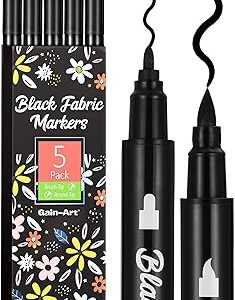 Gain-Art Black Fabric Markers, Dual-Tip Fabric Markers Permanent for Clothes, Non-Toxic Fabric Paint Pens for Personalizing Shirts Bags Hats Canvas, and Textiles