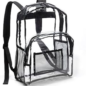 Amazon Basics Transparent Clear School Backpack, Water-Resistant PVC Plastic, Reinforced Shoulder Straps, 17 x 7 x 13 in