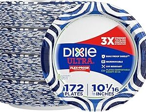 Dixie Ultra, Large Paper Plates, 10 Inch, 172 Count (4 packs of 43 plates), 3X Stronger*, Heavy Duty, Microwave-Safe, Soak-Proof, Cut Resistant, Disposable Plates For Heavy, Messy Meals