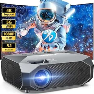 FUDONI Projector with WiFi and Bluetooth, Outdoor 4K Support 18000L Projector HD 1080P Max 300 Display, Movie Video Portable Home Theater Projector Compatible with USB/HDMI/iOS/Android/TV Stick