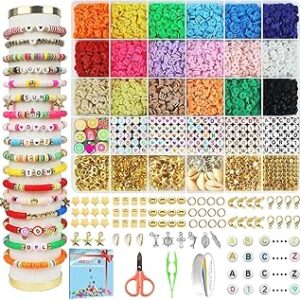 Redtwo 5100 Clay Beads Bracelet Making Kit, Flat Preppy Beads for Friendship Jewelry Making,Polymer Heishi Beads with Charms Gifts for Teen Girls Crafts for Girls Ages 8-12