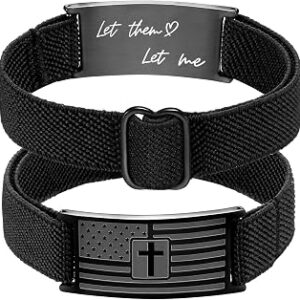 Easter Basket Stuffers - American Flag Cross Bracelet for Boys Men Freedom Adjustable Strap Christian Bracelets Engraved Bible Verses Inspirational Messages Religious Prayer Jewelry Gift Military Patriotic Wristbands