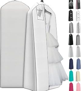 Your Bags Wedding Dress Garment Bag - Garment Bags for Travel & Hanging Clothes or Storage Preservation - 72 Wedding Dress Bag for Gowns Long with 20 Gusset for Puffy Bridal Gowns Cover -White/Grey