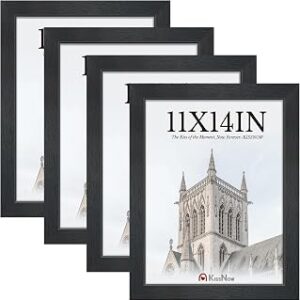 11x14 Picture Frame 4 Pack, Black Wood 14x11 Frame, Tempered Glass, Vertical or Horizontal Wall Display for Photos & Art Prints - Black
