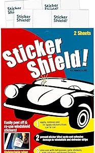 STICKER SHIELD - Windshield Sticker Applicator for Easy Application, Removal and Re-Application from Car to Car - 4 inch x 6 inch Sheets (Pack of 2 Sheets)