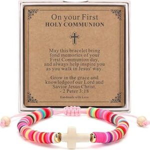Christian Gifts for Girls - Colorful Cross Bracelet Gift Box Set with Scripture Card, Faith Gift for Baptism, First Communion, Easter & Christmas
