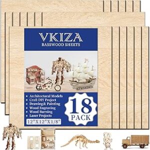 18 Pack Basswood Sheets 12x12x1/8 for Crafts, Unfinished Basswood Craft Board Perfect for DIY Ornaments and Models, Drawing, Painting, Engraving, Wood Burning, Laser Cutting