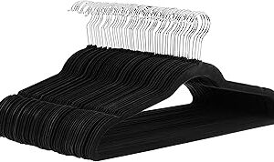 Amazon Basics Slim Velvet Non-Slip Space Saving Suit Clothes Hangers, Closet Organizer, Black, 50-Pack