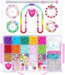 MAKERSLAND Jewelry Making Kit with Bead Board DIY Craft Kits Kandi Pony Beads Bulk Clay Bead for Bracelet Necklace Making, Keychains, Storage Box with Handle and Tray for Kids Adults Birthday Gift