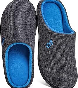 VeraCosy Men's Two-Tone Memory Foam House Slippers Indoor Outdoor Durable Rubber Sole