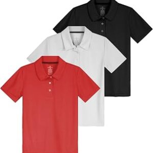 Real Essentials 3 Pack: Girls' Short Sleeve Performance Polo School Uniform(Ages 4-18)
