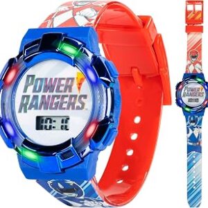 Power Rangers Kids Watch – Light-Up Bezel with Rotating Lights, LCD Display, Easy-to-Read, Adjustable Plastic Strap – Perfect for Boys and Girls
