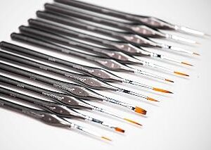 Miniature Paint Brush Set – 12 Fine Detail Brushes with Travel Case & Mini Palette | Professional Detail Brush Kit for Acrylic, Watercolor, Models, Miniatures, Crafts & Paint by Numbers