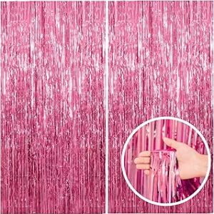 2 Pack Pink Backdrop Party Decorations Tinsel Curtain Party Backdrop Foil Fringe Birthday Decorations Photo Booth Streamer Backdrop Pink Theme Bachelorette Graduation Decor