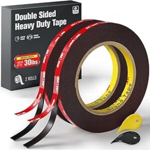 Double Sided Heavy Duty Mounting Tape, 2 Rolls (16.5 FT x 0.39 in Each), Waterproof, High Temp Resistant, for Automotive Trim, LED Strips, Home & Office Décor