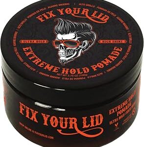 Fix Your Lid Extreme Hold Hair Pomade For Men - High Shine Water Based Hair Gel 3.75 oz - Easy To Wash Out