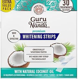 GuruNanda Teeth Whitening Strips - 30-Day Treatment with Non-Slip, Dry Strip Technology - Whitening Designed with Care for a Brighter Smile