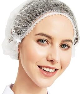 ProtectX 100-Pack White Disposable Hair Nets, Elastic Head Cover, Bouffant Caps, Sanitation Head Cover for Food Service, Spa Men & Women - 21 inch