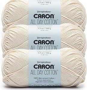 Caron All Day Cotton - 3 Pack of 173 Yards/3.52 oz Cream 100% Mercerized Cotton Yarn