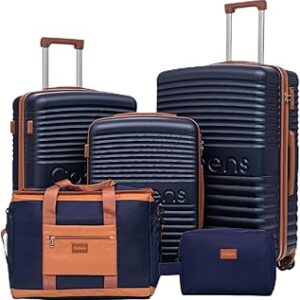 5 Piece Luggage Sets with Spinner Wheels and Tsa Lock, Hardshell ABS Suitcase Set, Lightweight Hardside Waterproof Travel Suitcases for Men Women, 20, 24, 28 DarkBlue