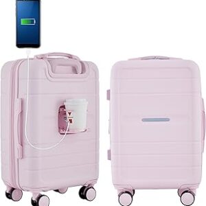 French Connection St. Martin Carry-On Luggage with Cup Holder/USB Ports, Pink A Boo