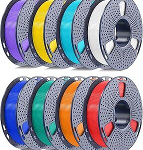 250g PLA Filament 1.75mm Bundle, SUNLU 3D Printer Filament Neatly Wound, Individually Vacuum Packed, 250g Spool, 8 Rolls, White+Red+Orange+Yellow+Green+Blue+Cyan+Purple