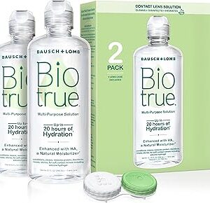 Biotrue Contact Solution, Multi-Purpose with Lens Case, Cleans, Conditions, Hydrates, Disinfects, Removes Protein, Dirt & Debris, Contact Lens Cleaner & Storage, 10 Fl Oz (Pack of 2)