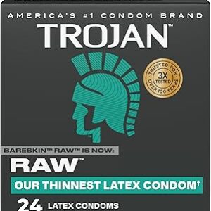 Trojan Raw Latex Lubricated Thin Condoms for Men, America’s Thinnest Latex Condoms, Made from Premium Latex to Help Reduce Risk of Pregnancy and Sexually Transmitted Infections (STIs), 24 count