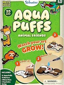 Skillmatics Aqua Puffs - 3D Art Kit, Animals, Mess-Free Paint by Number Craft for Kids, DIY Color & Inflate Activity, Travel & Creative Gift for Girls & Boys Ages 4, 5, 6, 7, 8, 9, 10