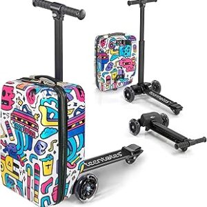 Teen Totes Detachable 4-in-1 Scooter Luggage for Kids – Ride-On Suitcase with Removable Luggage Body, Adjustable Handlebar, Durable Deck & Brake, Carry-On Size – Travel & Play